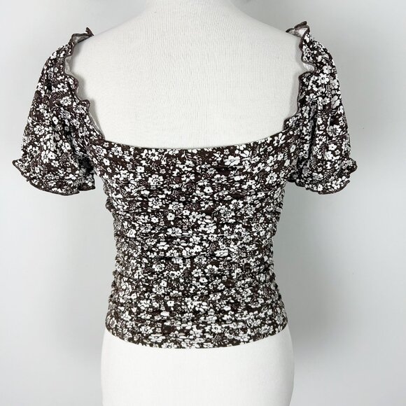 Y2K Moa Moa Floral Ruched Milkmaid Top Puff Sleeve Size Medium Women's - Picture 3 of 4